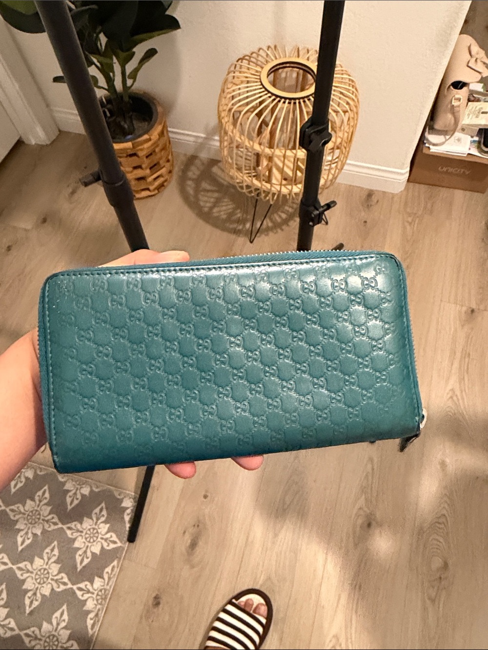 Gucci Teal Embossed Zip-Around Wallet